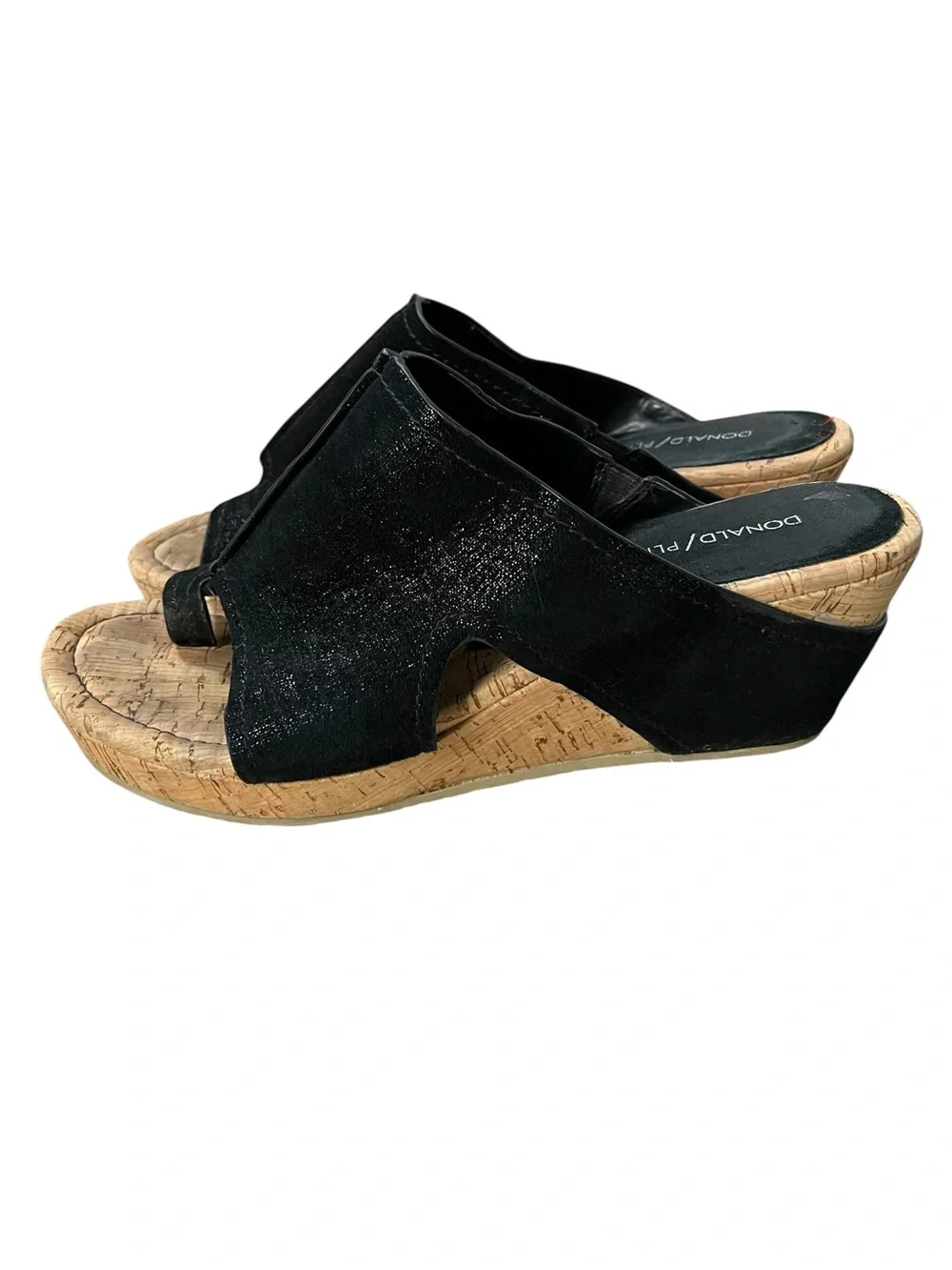 Donald J. Pliner Gerie black metallic leather wedge sandals minimalist